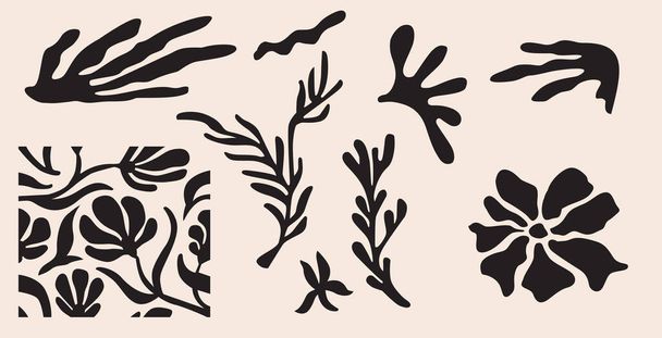 Sada abstraktních květinových plakátů. Matisse styl současné zázemí, vektorové botanické prvky s organickým tématem, výtvarný tisk - Vektor, obrázek