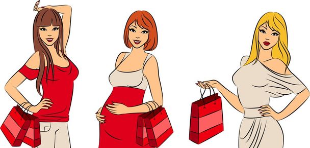 Модная шопинг-девушка
 - Вектор,изображение