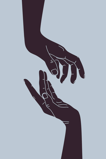 Les mains tendues l'une vers l'autre. Un geste de main. Illustration vectorielle - Vecteur, image