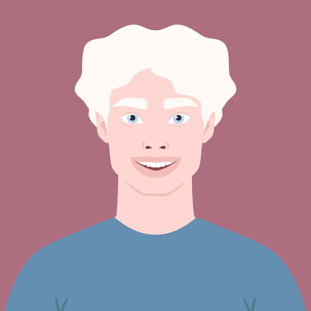 Beautiful happy Albino man portrait. Avatar of a young African male with albinism. Genetic rare appearance. Vector illustration - Vector, Image