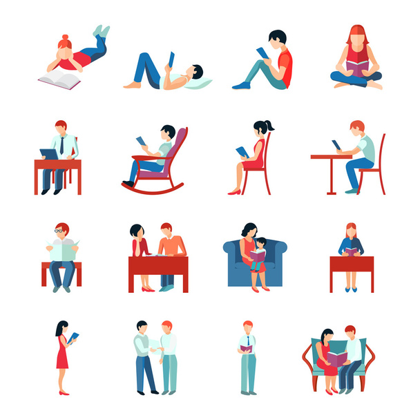Reading People Set - Vector, Image