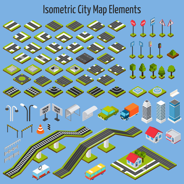 Elementy mapy miasta izometryczny - Wektor, obraz