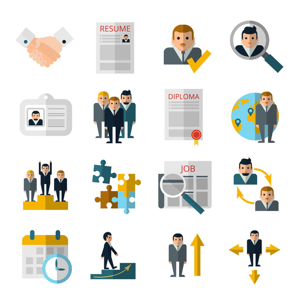 Human resources flat shadow icons set - Vector, Image