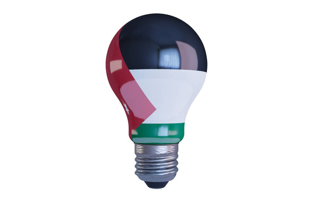 A symbolic lightbulb featuring the colors of the Palestinian flag, embodying aspirations for peace and enlightenment. - Photo, Image