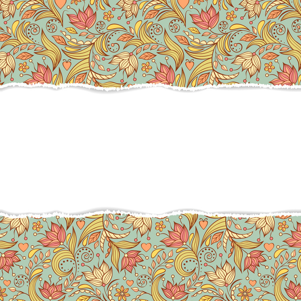 Floral  seamless pattern with torn paper - Vetor, Imagem