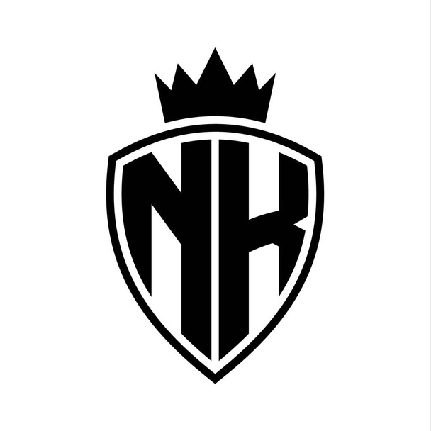 NK Carta monograma ousado com escudo e forma de contorno da coroa com modelo de design de cor preto e branco - Foto, Imagem