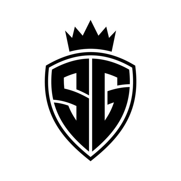 SG Lettre monogramme gras avec bouclier et forme de contour de la couronne avec modèle de conception de couleur noir et blanc - Photo, image