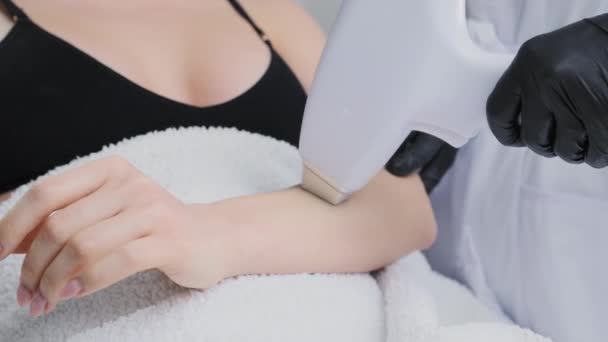 Lady achieves hair-free arms through laser hair removal technology. Procedure results in long-lasting smoothness and reduced hair growth - Footage, Video