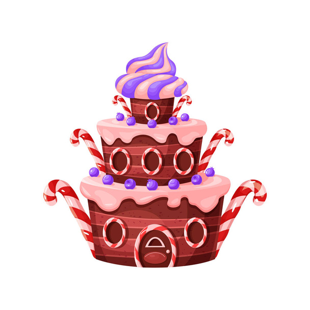 Pastel de caramelo a casa. Casa de pan de jengibre, producto de pastelería, ilustración creativa del vector de dibujos animados de postre - Vector, Imagen