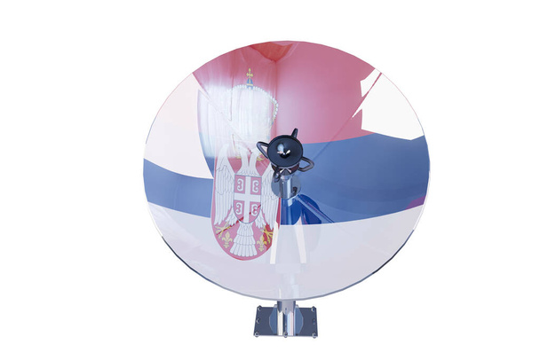 Супутникова тарілка з сербським гербом, що підкреслює національну ідентичність. - Фото, зображення
