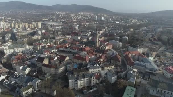 Güzel Panorama Pazar Meydanı Bielsko Biala Hava Manzarası Polonya. Yüksek kalite 4k görüntü - Video, Çekim