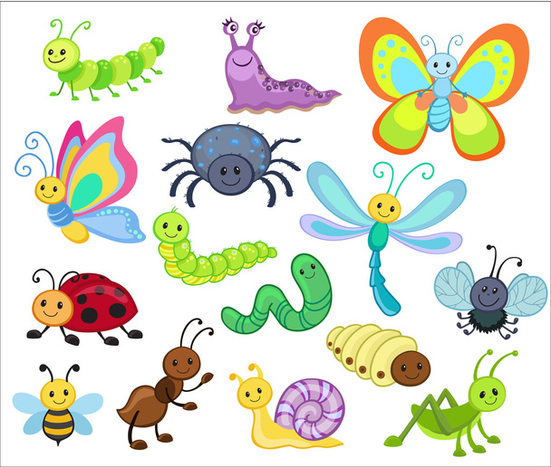 Gran conjunto de vectores de bugs de dibujos animados lindo
 - Vector, Imagen