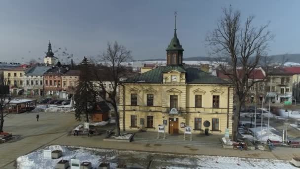 Güzel Pazar Meydanı Konseyi Nowy Targ Hava Manzarası Polonya. Yüksek kalite 4k görüntü - Video, Çekim