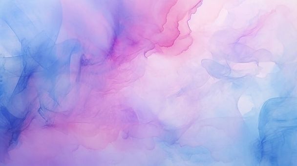 Abstract aquarelverf achtergrond illustratie. Zacht blauw roze pastel kleur golven met vloeibare vloeistof marmer papier textuur banner korrelig effect - Foto, afbeelding