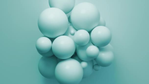 Glatte, matte Kugeln in ruhigen Blautönen bilden eine beruhigende, abstrakte 3D-Struktur. - Filmmaterial, Video