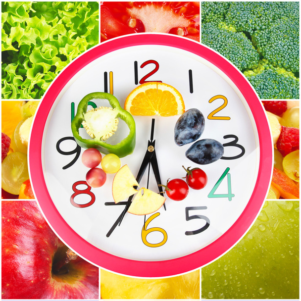Food clock with vegetables and fruits - Foto, Bild