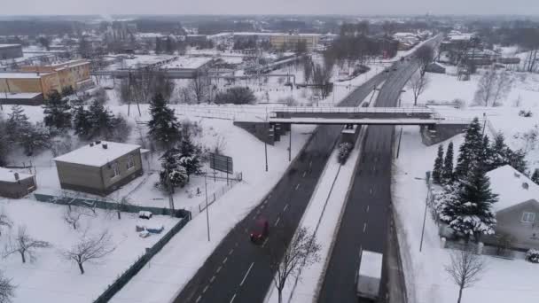 Панорамна дорога Viaduct Snow Belchatow Air View Польща. Високоякісні 4k кадри - Кадри, відео