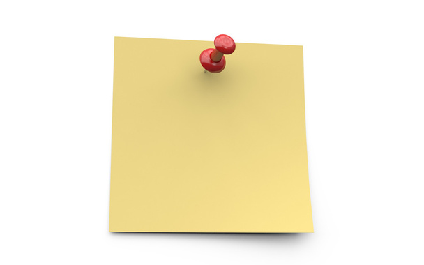 Nota pegajosa amarela com pino vermelho
 - Foto, Imagem