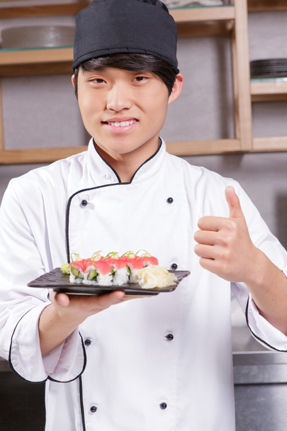 Sushi chef shows thumb up - Photo, Image