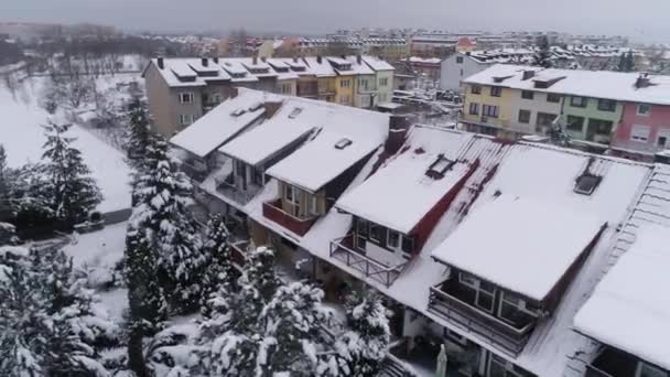 Winter Housing Estate Snow Binkow Belchatow Aerial View Poland. High quality 4k footage - Footage, Video