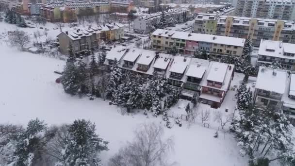 Winter Housing Estate Snow Binkow Belchatow Aerial View Poland. High quality 4k footage - Footage, Video