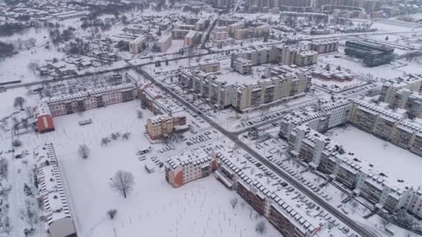 Panorama Winter Housing Estate Snow Binkow Belchatow Aerial View Poland. High quality 4k footage - Footage, Video