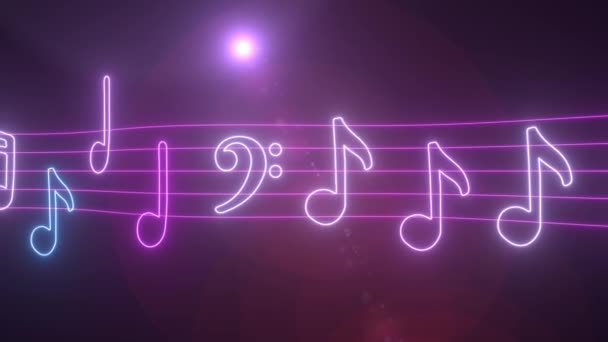 Λαμπερές νότες μουσικής κινούνται κατά μήκος κυματιστές γραμμές φύλλο μουσικής Melody - 4K Seamless VJ Loop κίνησης φόντο Animation - Πλάνα, βίντεο