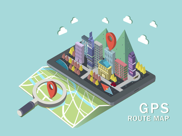 GPS route map 3d isometric infographic  - Vettoriali, immagini