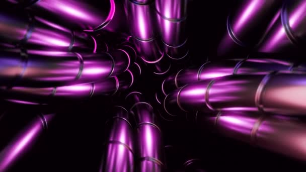 Abstrakti kaareva metalli paksut viivat ultravioletti väri. Suunnittelu. Vaaleanpunainen ja violetti metalli hehku johdot - Materiaali, video