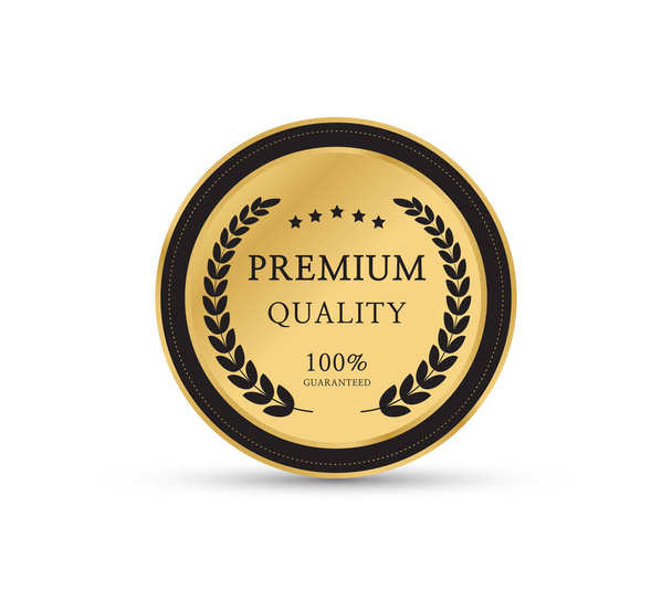 Premium-Qualitätsabzeichen oder -Etikett. Goldvektormedaille isoliert auf weißem Hintergrund. 100% garantierte Qualität. - Vektor, Bild