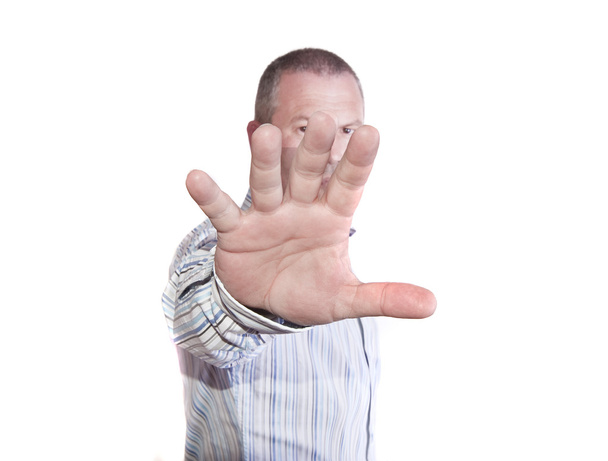 Портрет чоловіка середнього віку тримає руку, щоб встати
 - Фото, зображення