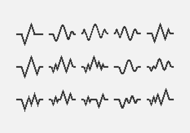 bianco e nero semplice piatto 1bit vettore pixel art set di linee cardiografiche battito cardiaco - Vettoriali, immagini