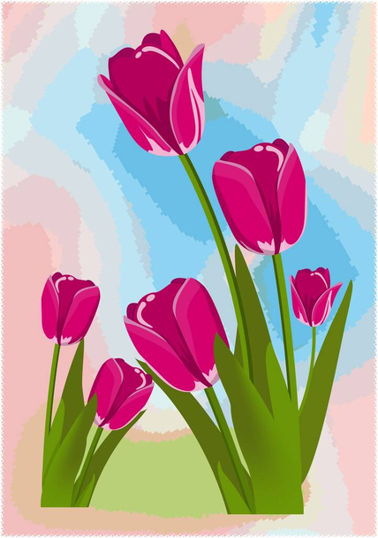 春,カラフルなチューリップによる構成 - ベクター画像