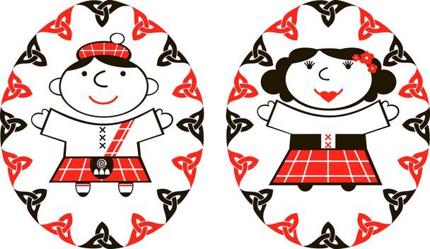 Scottish man and woman in ethnic costume - Vector, Image