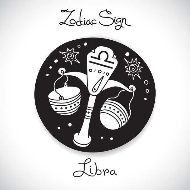 Libra znak zodiaku horoskop koło godło w stylu cartoon. - Wektor, obraz