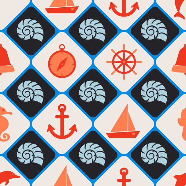 Deniz eğlence sembolleri ile sorunsuz arka plan - Vektör, Görsel