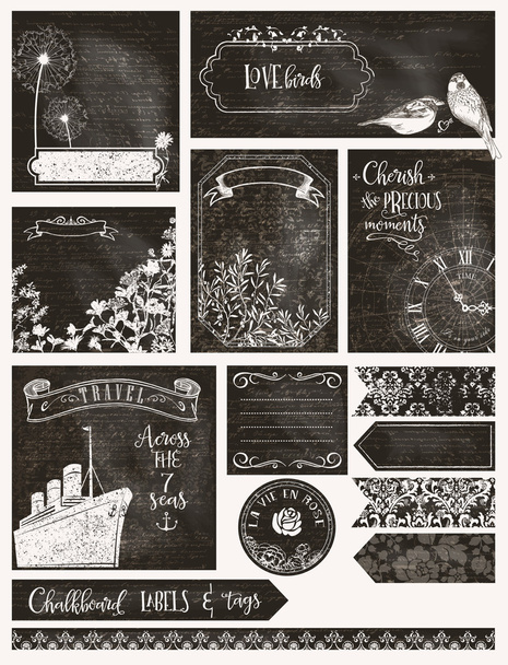 Vintage kara tahta etiketleri, çerçeveler, afiş ve kartları - Vektör, Görsel