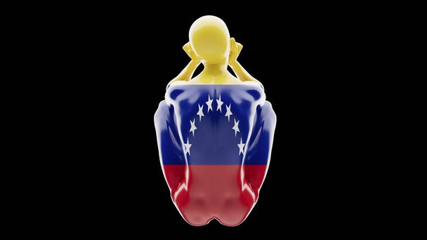 Venezuela bayrağına sarılı bir mankenin sanatsal temsili, vatanseverliği ve kültürel kimliği vurguluyor. - Fotoğraf, Görsel