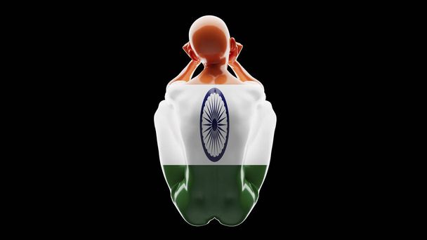 Una figura serena avvolta nella bandiera indiana, che incarna pace e patriottismo - Foto, immagini