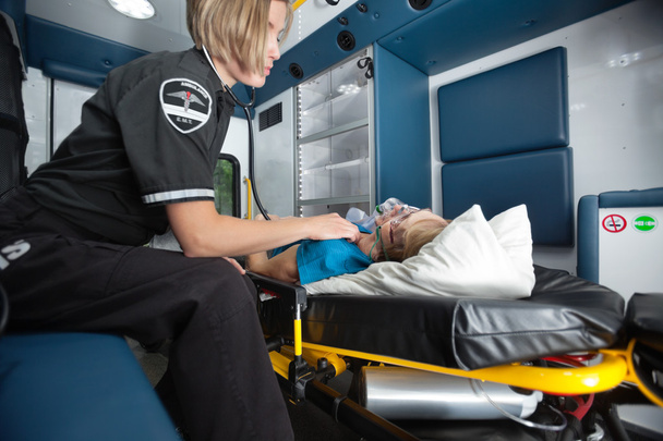 Ambulance Interior with Senior Woman - Фото, изображение