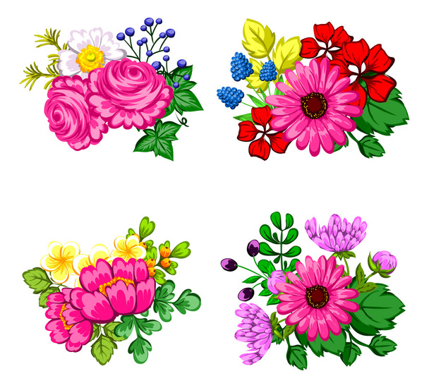 Set a bouquets of flowers - Vektör, Görsel