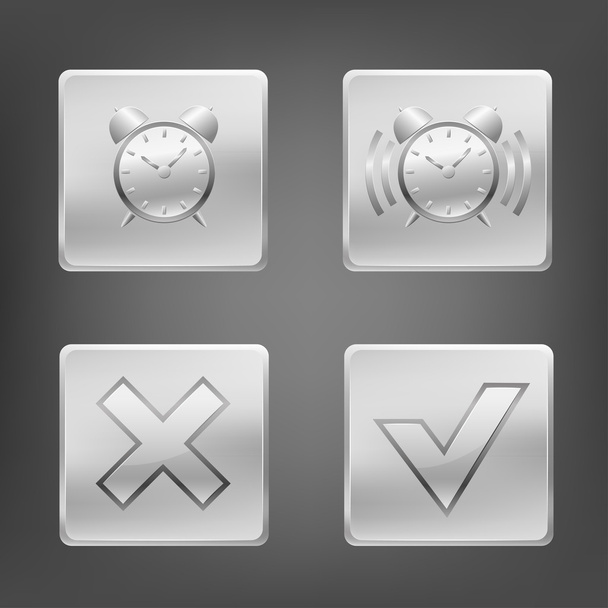 Set of metal icons with clock alarm - Vector, imagen
