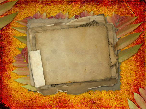 Abstract ancient brown background with set old paper in scrap bo - Фото, зображення