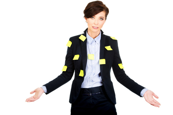 Businesswoman with adhesive cards. - Foto, imagen