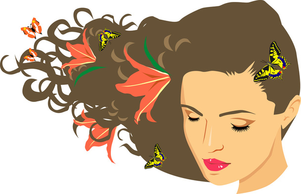 Girl with butterflies vector - Vector, Image