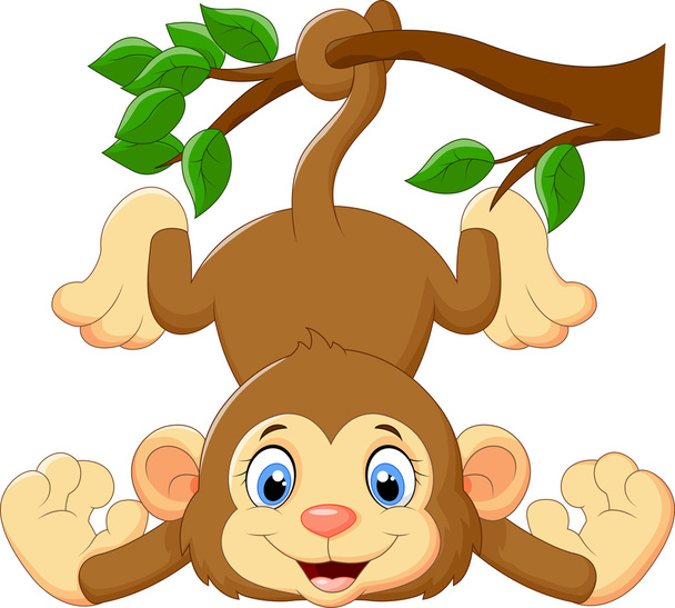 Dibujos animados mono divertido en un árbol
 - Vector, Imagen