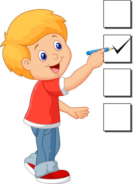 Karikatur Junge mit Checkliste - Vektor, Bild