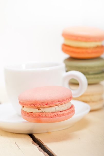 colorful macaroons with espresso coffee  - 写真・画像