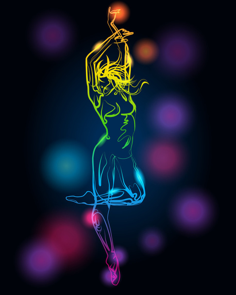 silhueta menina dançando feito de luz
 - Vetor, Imagem