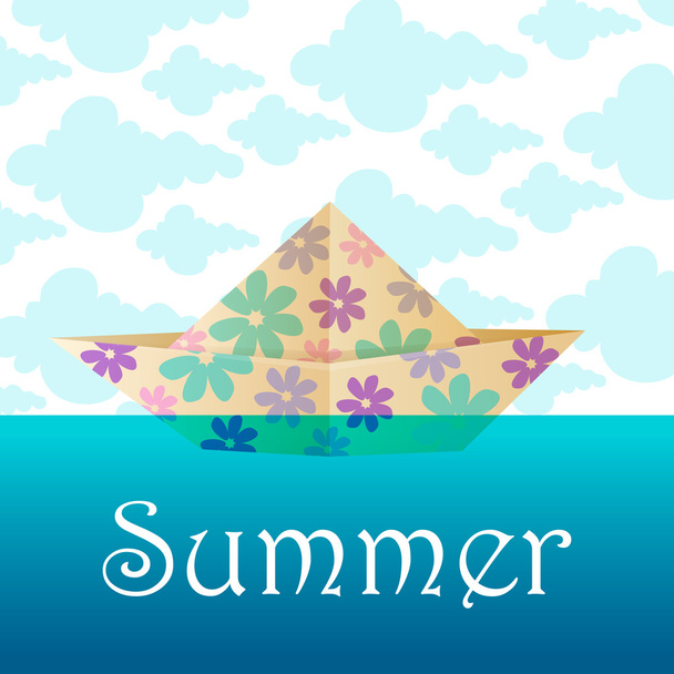 Cute summer paper ship - Vector, Image